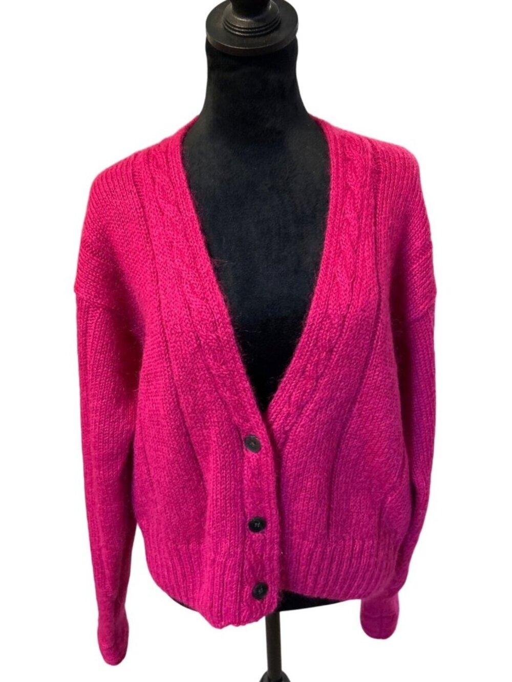Vintage Gallagher Women's L Mohair Cardigan Sweater Fuchsia Pink Cozy Knit